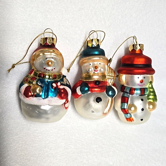 3 Vintage Christmas Ornaments Set Snowman 3½" Glass Christmas Tree Decor Holiday - Picture 1 of 16